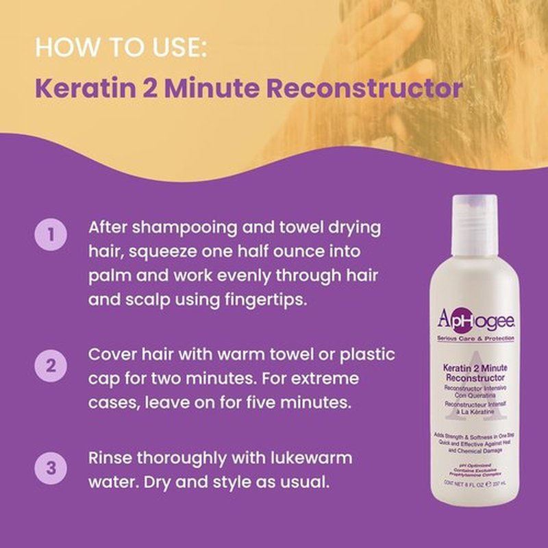 Aphogee Keratin 2 Minute Reconstructor - Deep Conditioner for Color-Treated Hair | 8 fl oz, Smooths & Adds Shine