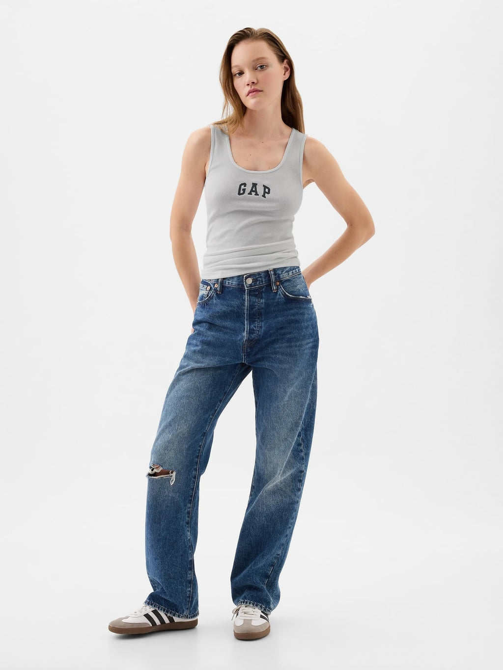 GAP Women's 2-Pack Ribbed Tank Top, Gap Navy White 2 Pack, Medium