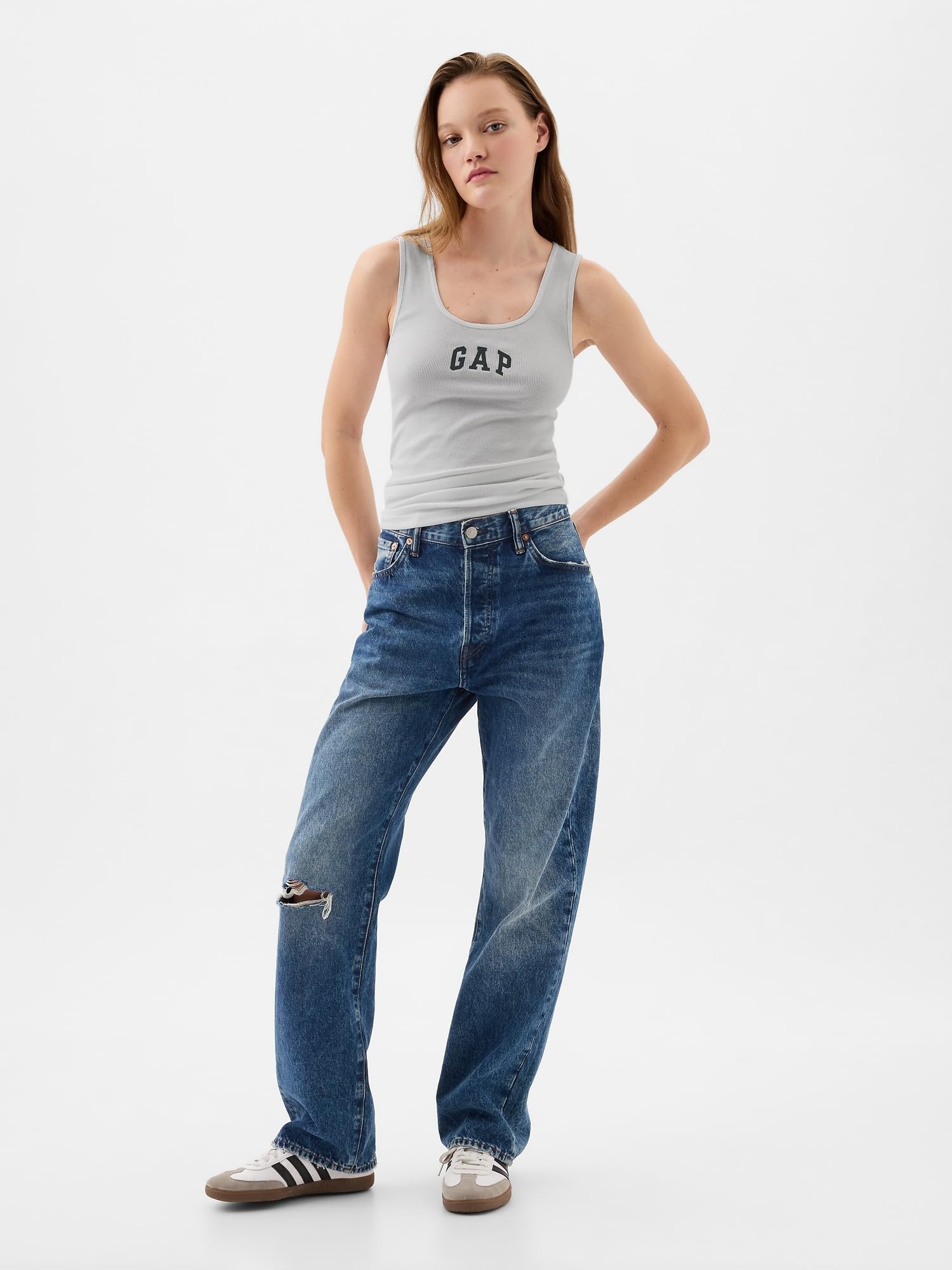 GAP Women's 2-Pack Ribbed Tank Top, Gap Navy White 2 Pack, Medium