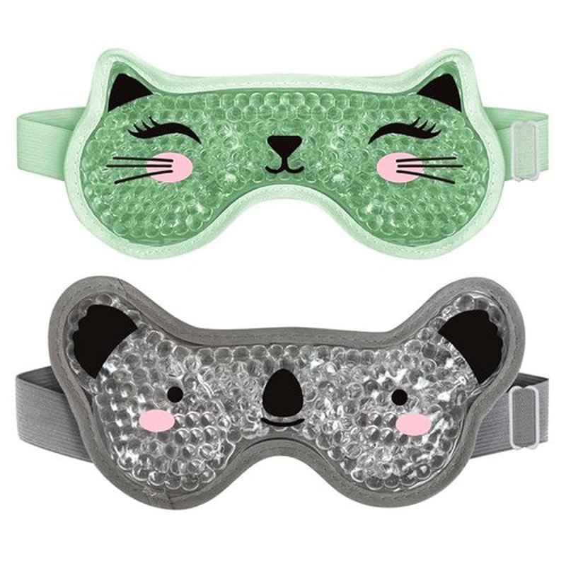 CONBELLA Kids Ice Packs 2 Packs Cooling Eye Mask with Soft Plush Backing for Children Boo Boos Sinus Headache Fever Patch for Kids (Green+Grey)