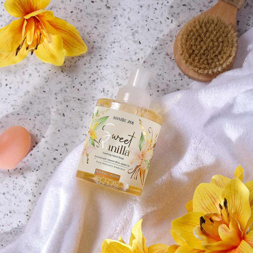 ROMIIE ZOI Foaming Hand Soap with Gift Box- Sweet Vanilla - Biodegradable Formula Moisture & Revitalize - 500ml/ 16.8oz