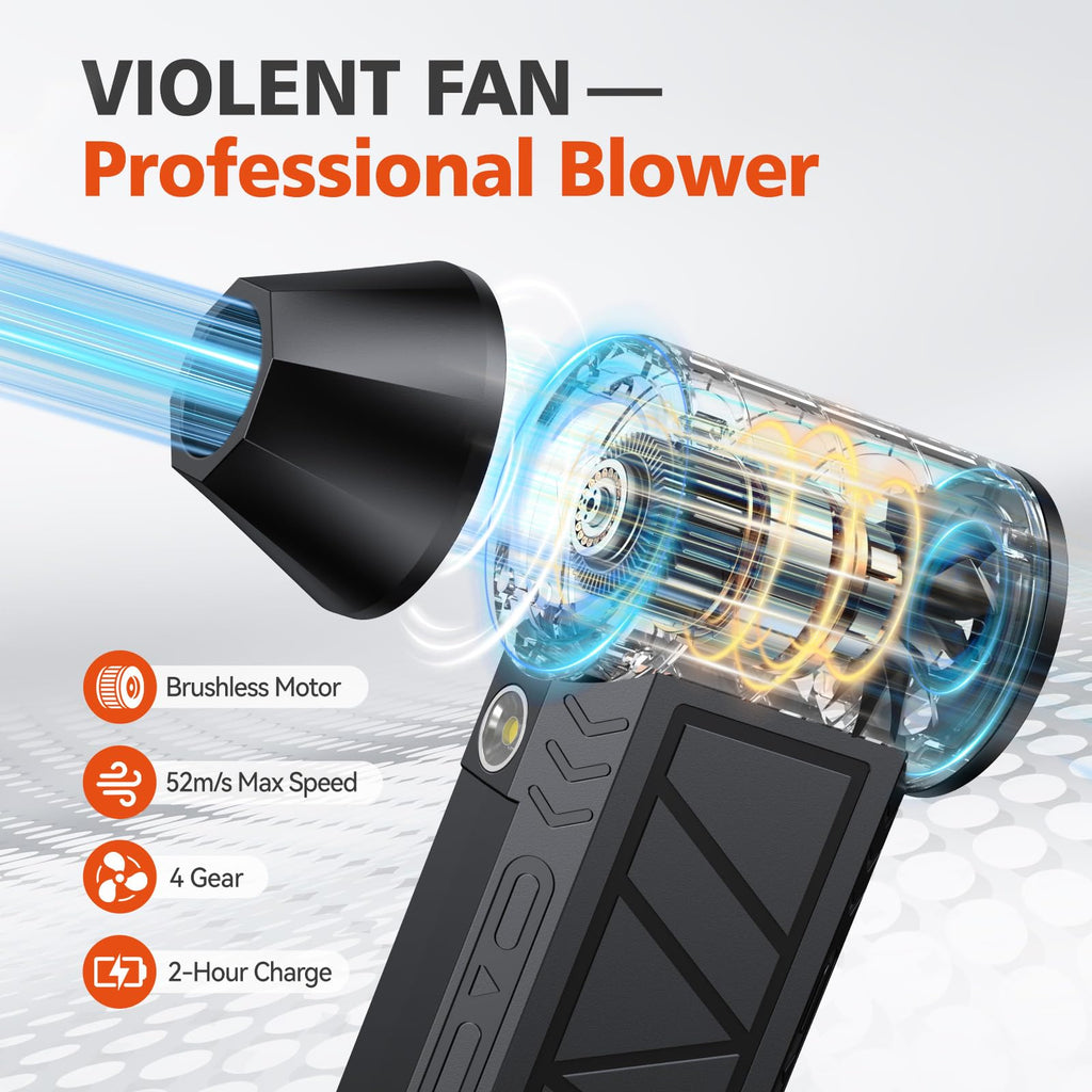 Compressed Air Duster, 130000 RPM High-Speed Electric Air Duster with Brushless Motor, 3 Magnetic Nozzles, 4 Speeds, LED Light & 5000mAh Rechargeable Battery for PC Keyboard Car Cleaning