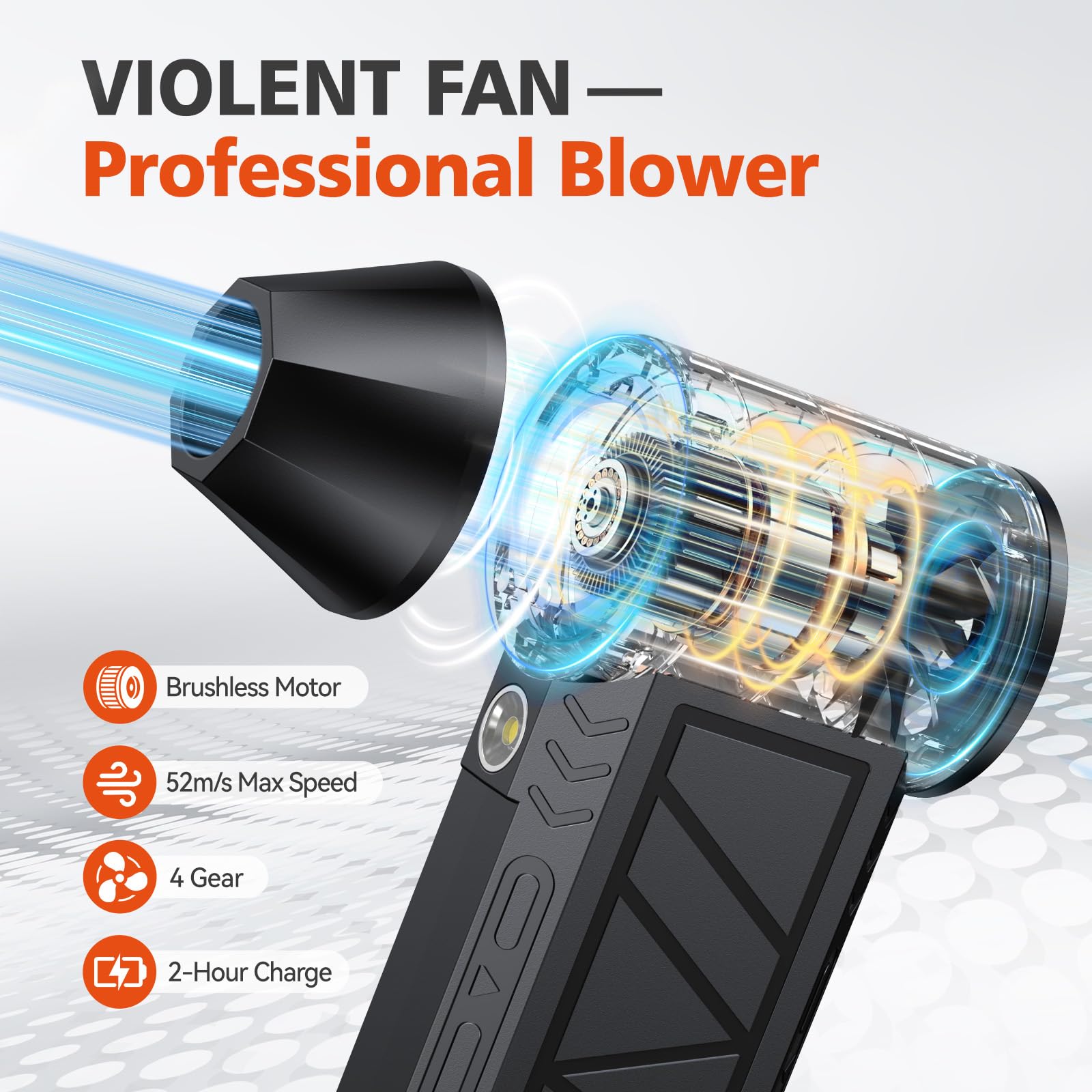 Compressed Air Duster, 130000 RPM High-Speed Electric Air Duster with Brushless Motor, 3 Magnetic Nozzles, 4 Speeds, LED Light & 5000mAh Rechargeable Battery for PC Keyboard Car Cleaning