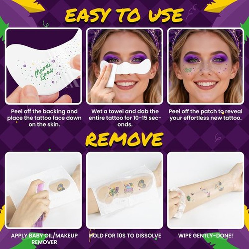EMOME Mardi Gras Decorations, Mardi Gras Freckles Face Tattoos with Body Glitter Temporary Tattoo Stickers, Mardi Gras Costume Outfit Makeup Accessories Carnival for Women, Girls, Party Favors