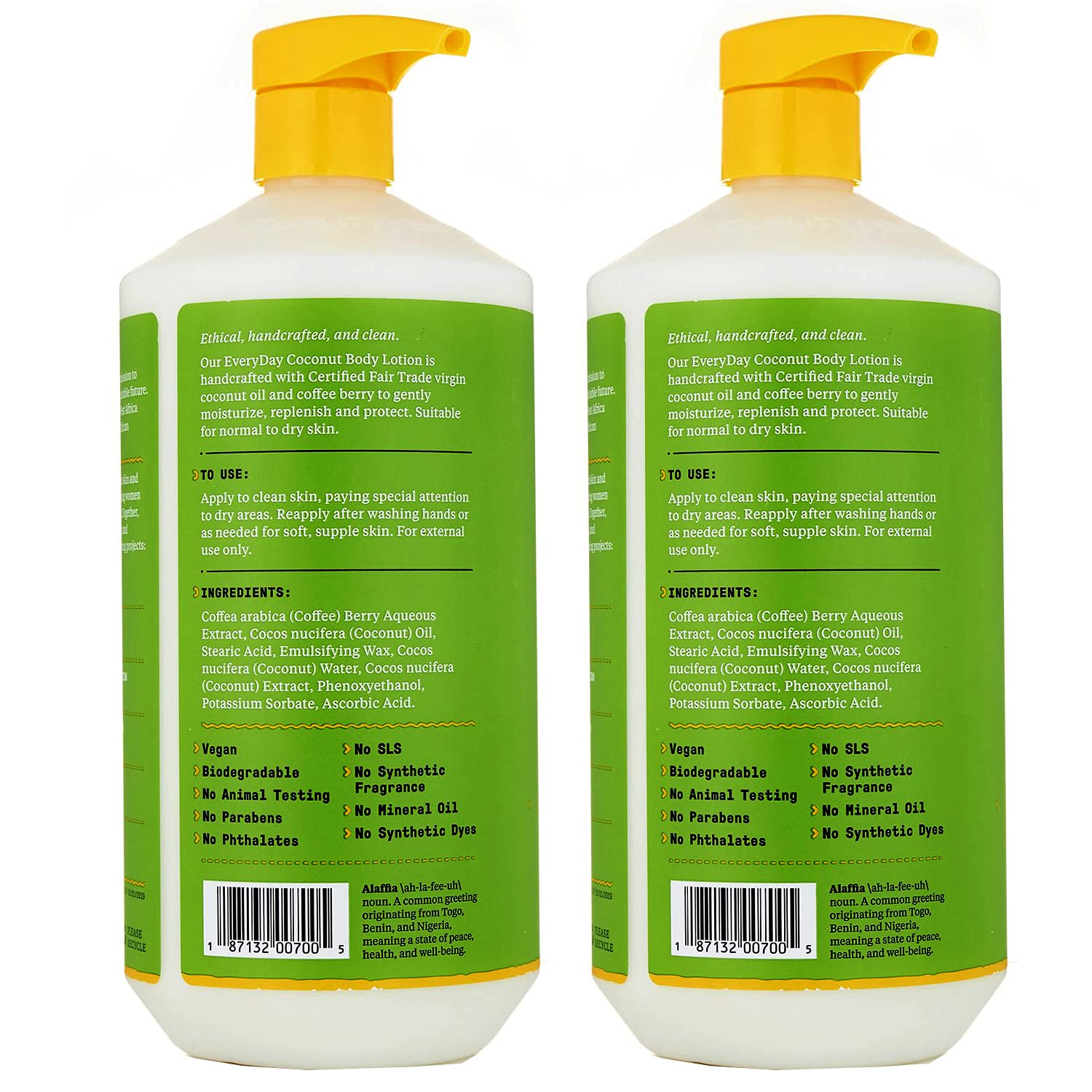 Alaffia Everyday Coconut Body Lotion - Hydrating Moisturizer for Normal to Dry Skin | 2 Pack - 32 Fl Oz Each