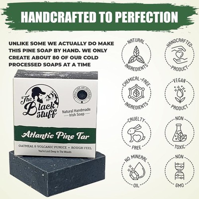 Skiennix Pine Tar Soap - Handmade Organic Men's Bar Soap with Essential Oils | Moisturizing & Cleansing 4 oz