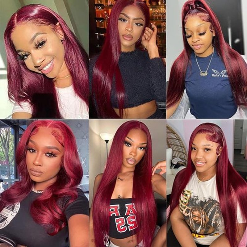 Arsola 99j Burgundy Lace Front Wigs Human Hair Red Burgundy Wig 200% Density 13x6 HD Transparent Straight Lace Frontal Wigs Pre Plucked with Baby Hair Glueless Wig s for Women 26 Inch