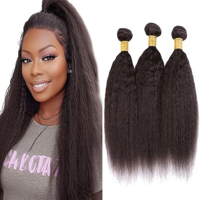 Color #4 Yaki Straight Human Hair Bundles Dark Brown Bundles Chocolate Brown Weave Double Weft Brazilian Human Hair Extensions Silky and Soft for Black Women 16 18 20 Inch