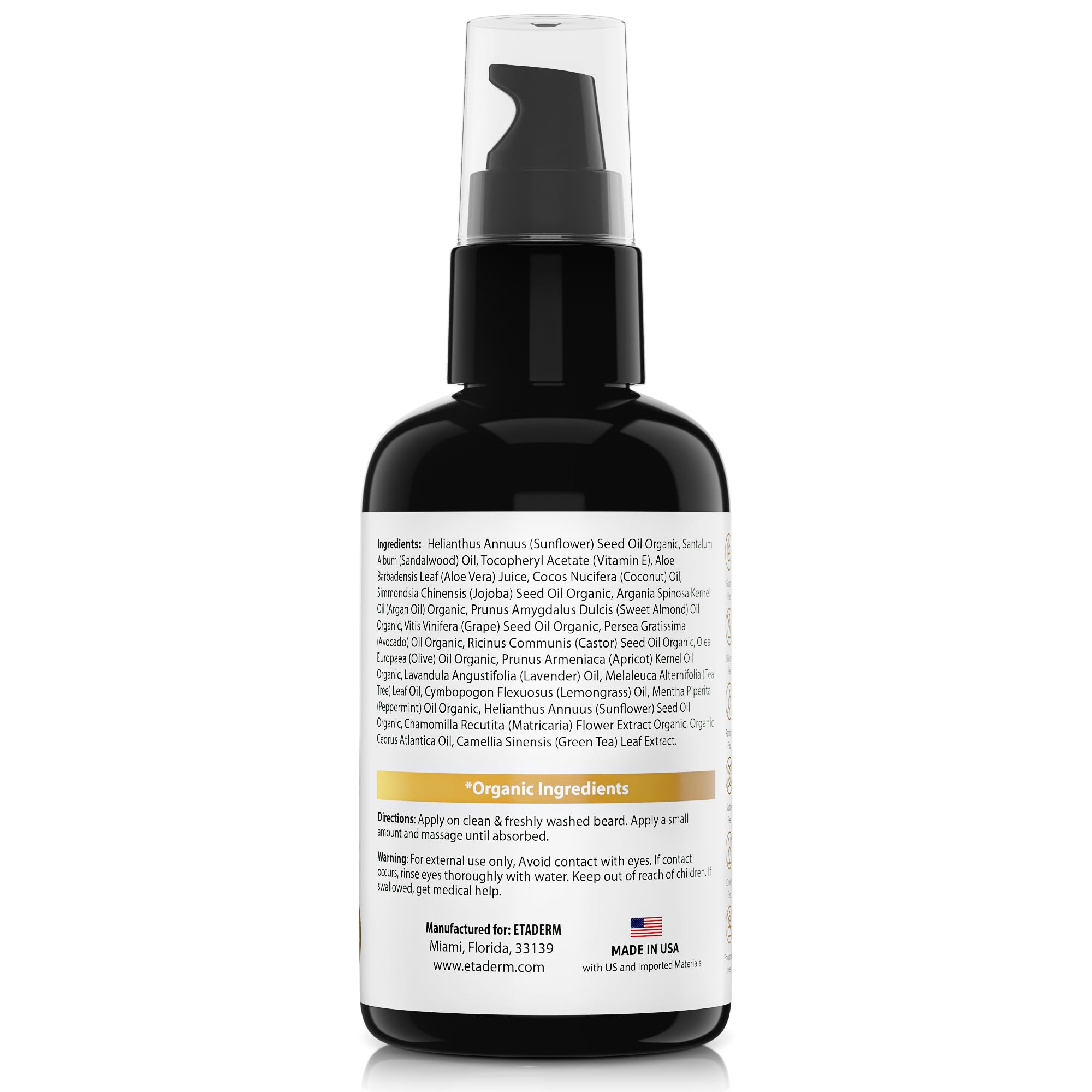 ETADERM Beard Growth Oil - Beard Oil for Men with Aloe Vera, Jojoba, Castor Seed, Green Tea Leaf and Sandalwood Oil - Hair Growth Oil Moisturizer and Strengthens Facial Hair - Beard Conditioner 2oz