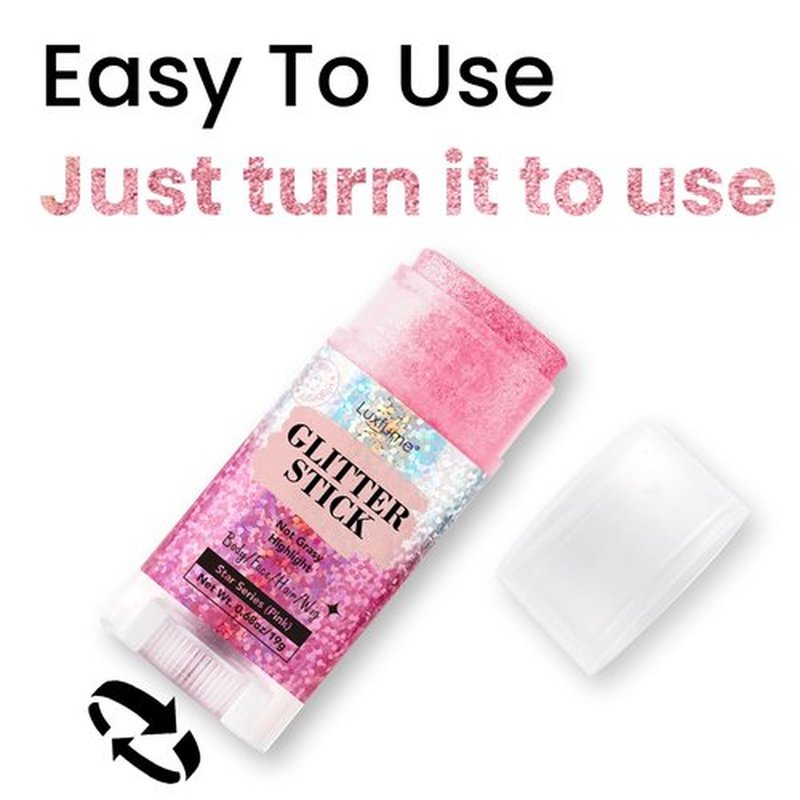 Luxfume Hair Glitter, Pink Glitter Stick for Hair and Body, Hair & Body Sparkle On-The-Go | Singer Concert Music Rave Festival-Ready Shimmer