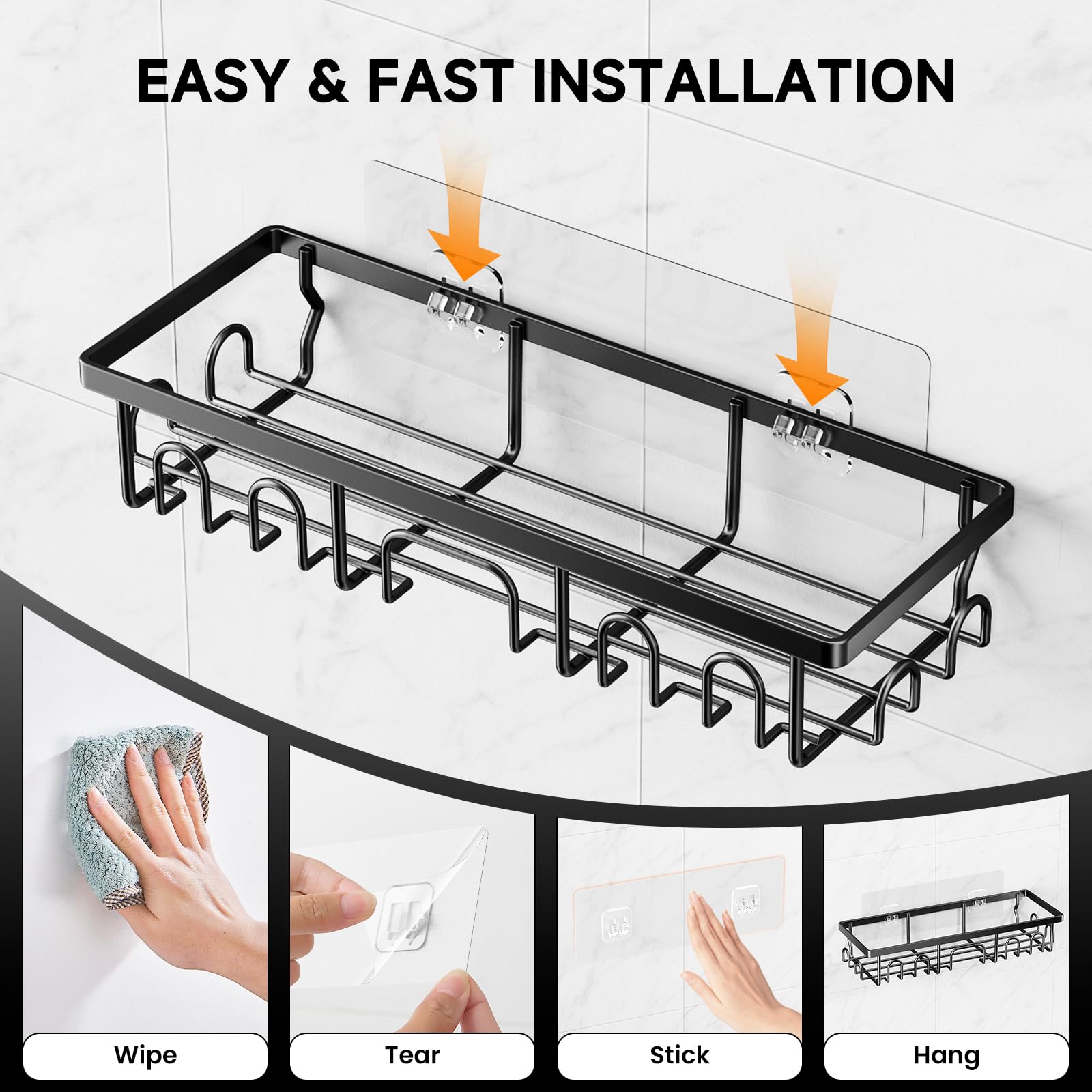 Deyhoc Shower Caddy, 5 Pack Shower Shelves for Inside Bathroom, Rustproof Adhesive Bathroom Organizer with Soap Holder, No Drilling Washroom Organizers and Storage for Bathtub Room/Kitchen/Home, Black