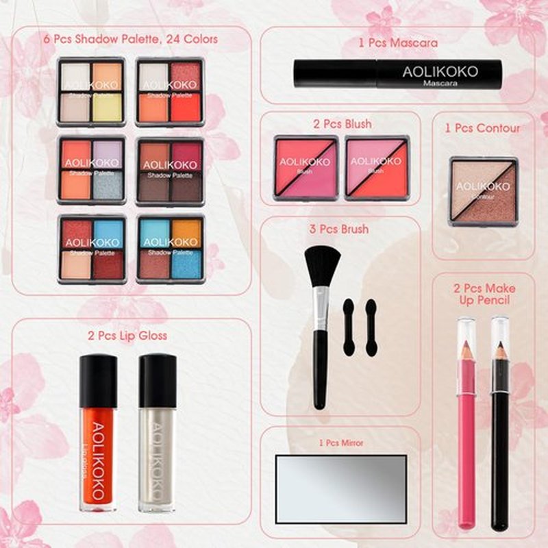 AOLIKOKO Makeup Kit for Teenager & Women Full Kit, All in One Makeup Set With The Small Cosmetic Train Case, Professional Makeup Kit, Makeup Gift Set for Women Girls (pink)