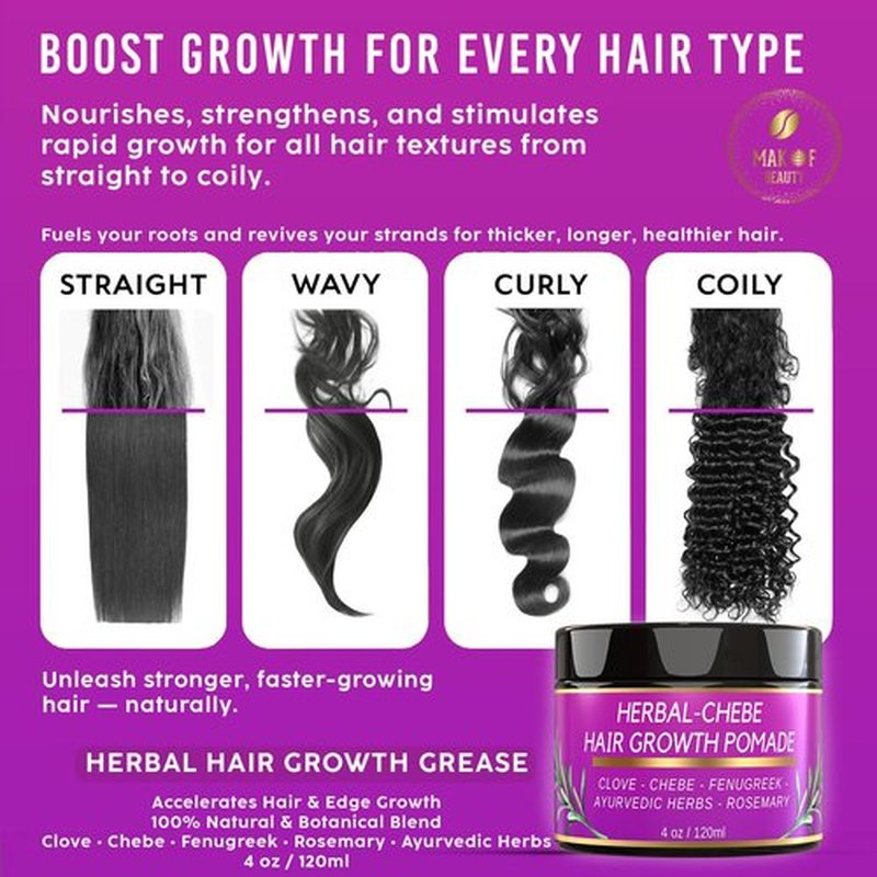 MAKOF BEAUTY Chebe Hair Growth Grease - Herbal Pomade with Clove, Fenugreek, Rosemary, Moringa & Ayurvedics Herbs for Hair Loss, Edges & Thinning Hair 4oz