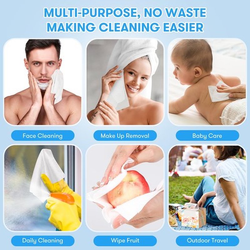 Beauntangly Disposable Face Towel, XL Unscented Facial Towelettes Soft Thick Absorbent, Lint-Free Biodegradable Makeup Remover Dry Wipes Clean Skin Care Washing Drying Camping Travel Essentials, 50 Ct