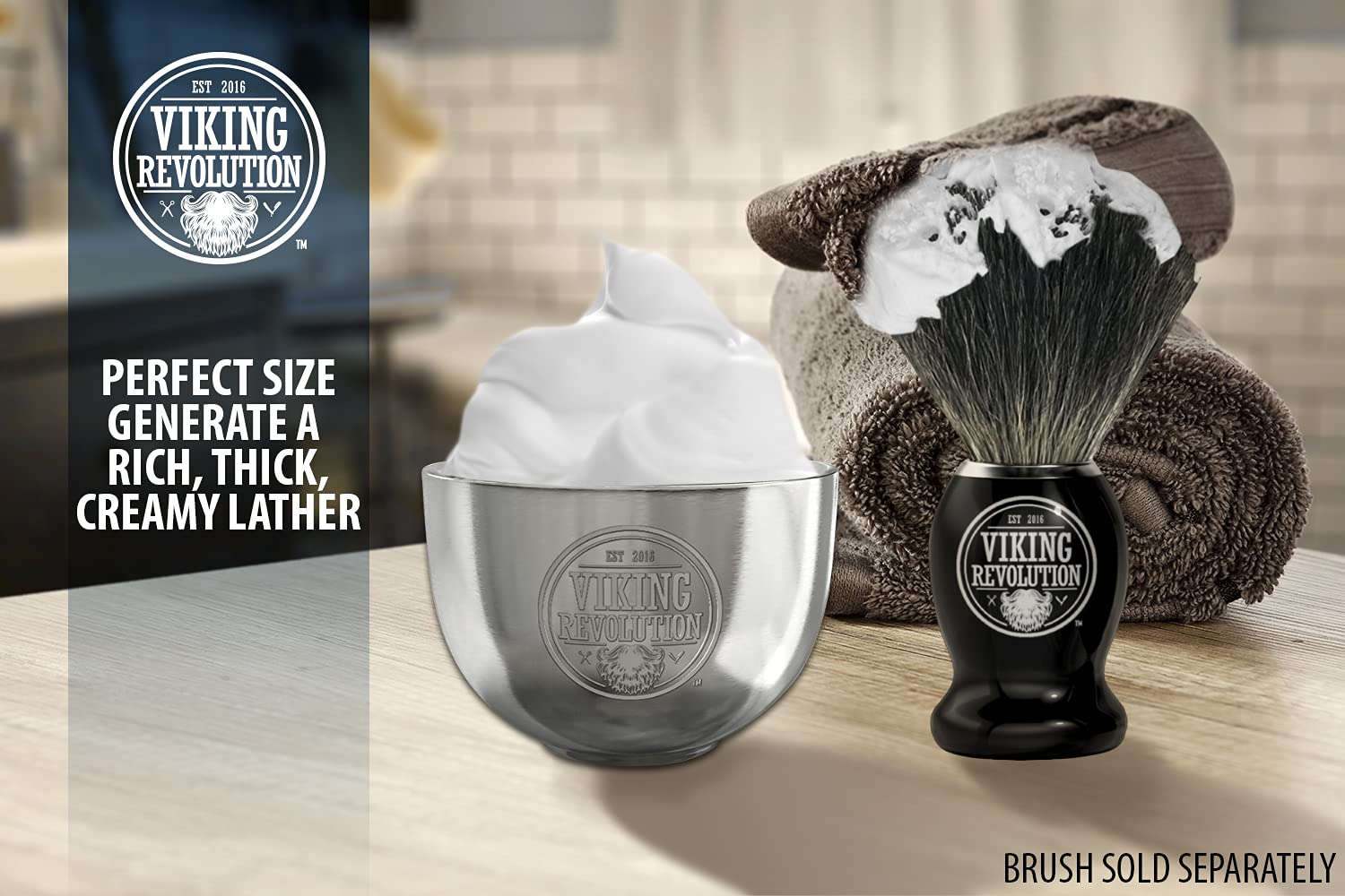 Viking Revolution Stainless Steel Shaving Soap Bowl- Shaving Mug for Shave Cream & Soap- Double Layer, Unbreakable Shaving Cup for Wet Shave 3.2" x 2.2"