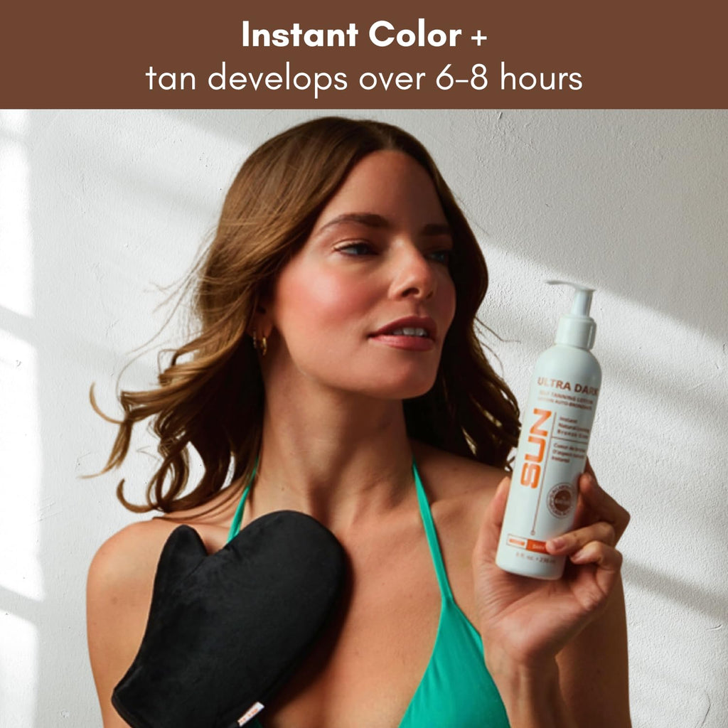 Sun Laboratories By Giesee Ultra Dark Sunless Tanning Lotion 8 oz - Premium Tanning Lotion for Instant Glow, Organic Self Tanner, Perfect for Body, Face, and Leg Bronzing