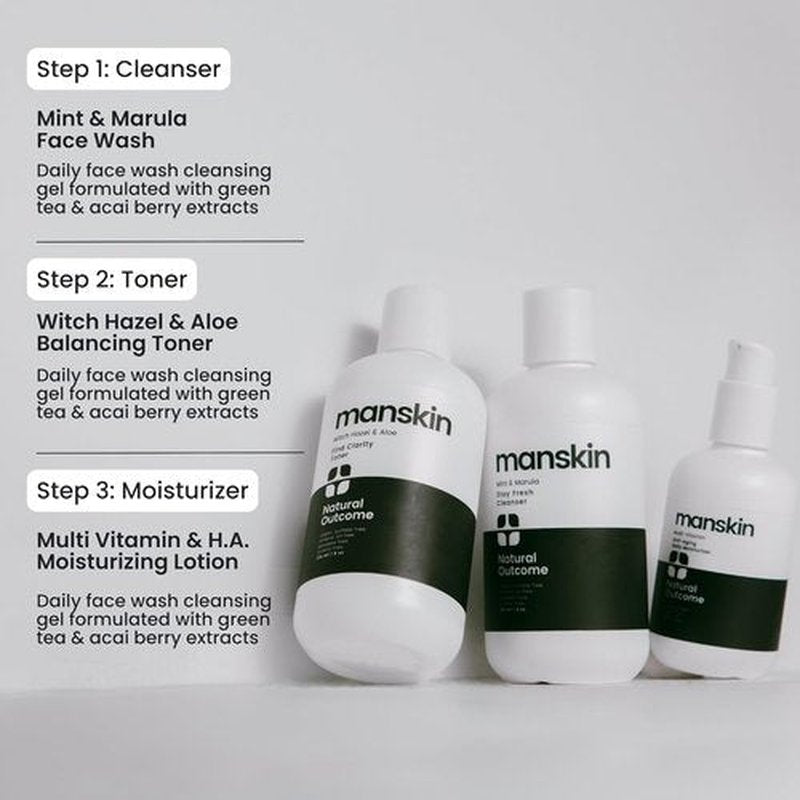 Natural Outcome Men's Skin Care Kit - Anti-Aging 3-Step Facial Regimen with Cleanser, Toner & Moisturizer