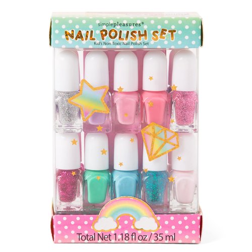 SIMPLE PLEASURES Unicorn Glitter Kids Nail Polish Set for Girls – 14 Water-Based Non -Toxic Nail Art Kit - Gift Set for Girls Ages 7-12
