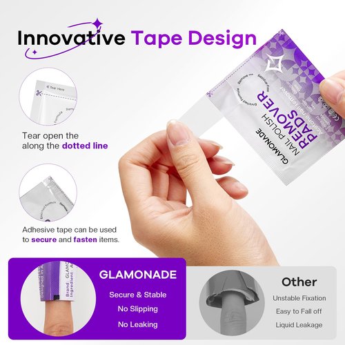 Glamonade Nail Polish Remover Pads: Acetone Gel Nail Polish Remover Wipes 50 PCS Professional Individually Wrapped Wet Wipes Rapidly Remove Gel/Fingernail Polish Travel Kit for Home & Salon Supplies