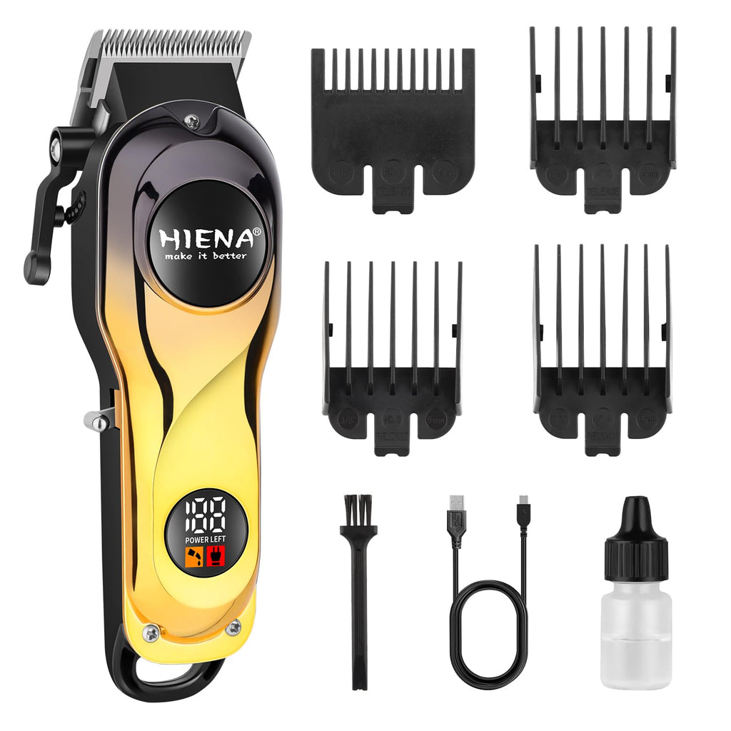 HIENA PRO Electric Hair Clipper & Trimmer for Men, Professional Cordless Barber Tool with LED Display, Rechargeable Hair-Cutting Clippers, Gifts for Men(Gold)