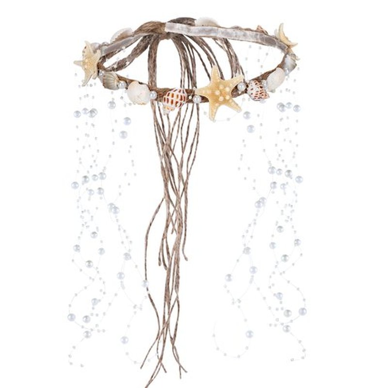 PartyforU Seashell Crown Mermaid Headpiece - Handmade Starfish Headband Shell Crown with Pearls Mermaid Accessory for Beach Wedding Bride Bridesmaid Bridal Shower