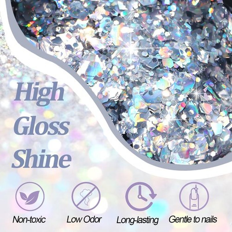 SUTOZMIWE Glitter Gel Nail Polish Set, 9 Colors Glitter Sequins Nail Gel Holographic Laser Effect Sparkle Shimmer 3D Gels Nail Polish Soak Off Curing Need Home Salon DIY Manicure Nail Art Design