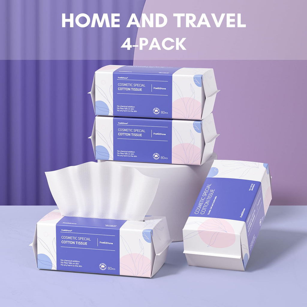 PoeticEHome Extra Thick Face Towels Disposable | Cotton Soft Dry Wipes Biodegradable for Facial Cleansing & Makeup Remover (4 Pack)