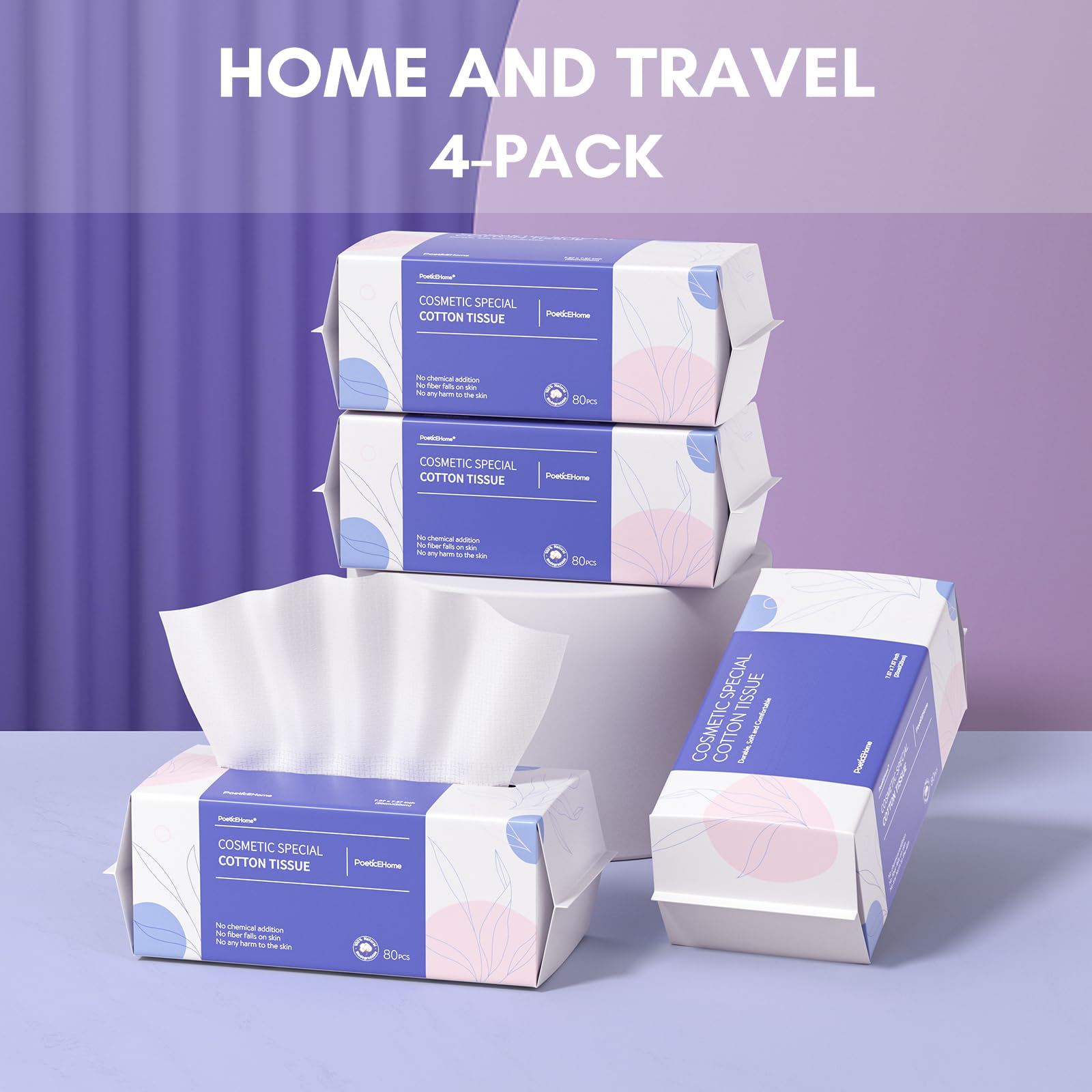 PoeticEHome Extra Thick Face Towels Disposable | Cotton Soft Dry Wipes Biodegradable for Facial Cleansing & Makeup Remover (4 Pack)