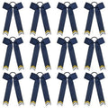 DEEKA 12PCS Collegiate Style Cheer Bows with Glitter Chevrons Tail Skinny College Cheerleader Ponytail Holder for Volleyball Softball Girls (Navy Blue/Gold/White)