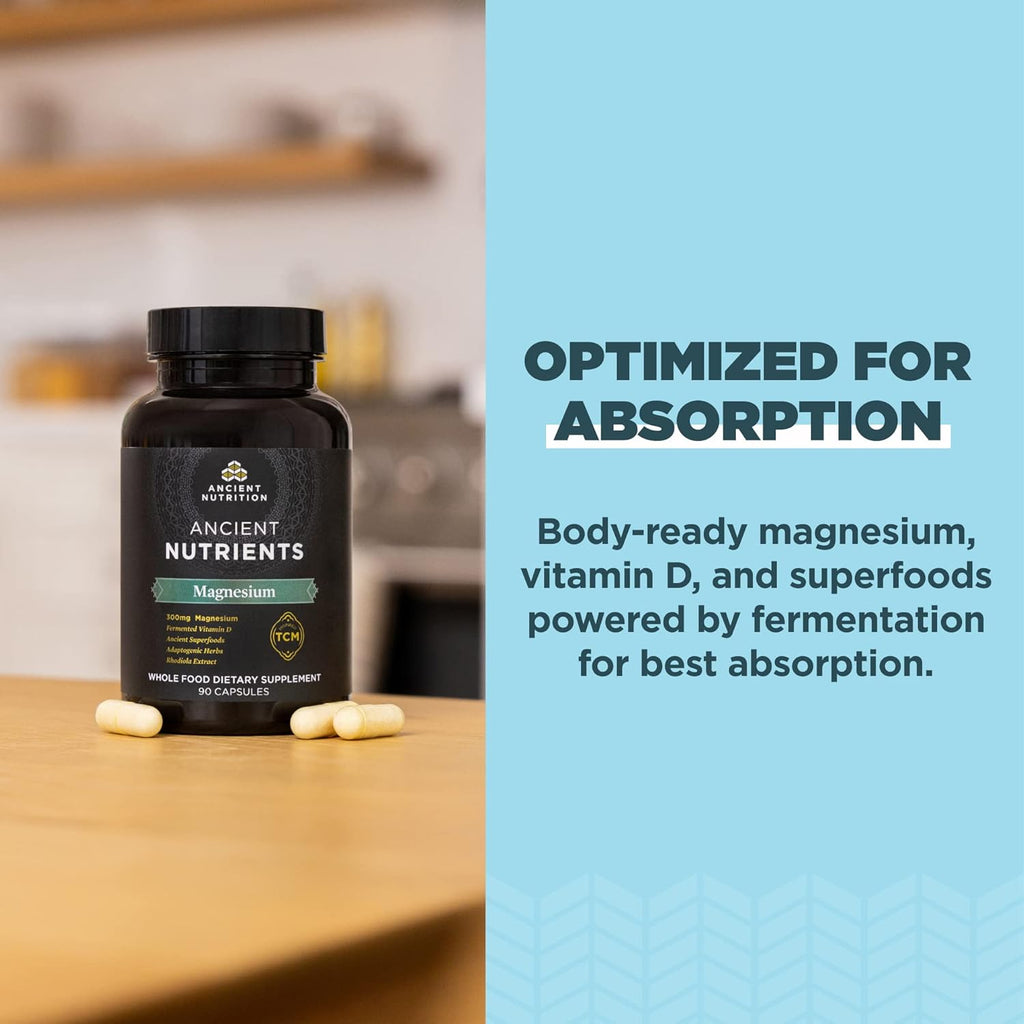Ancient Nutrition Magnesium Supplement - 300mg with Vitamin D for Immune Support | 90 Capsules, Paleo & Keto Friendly