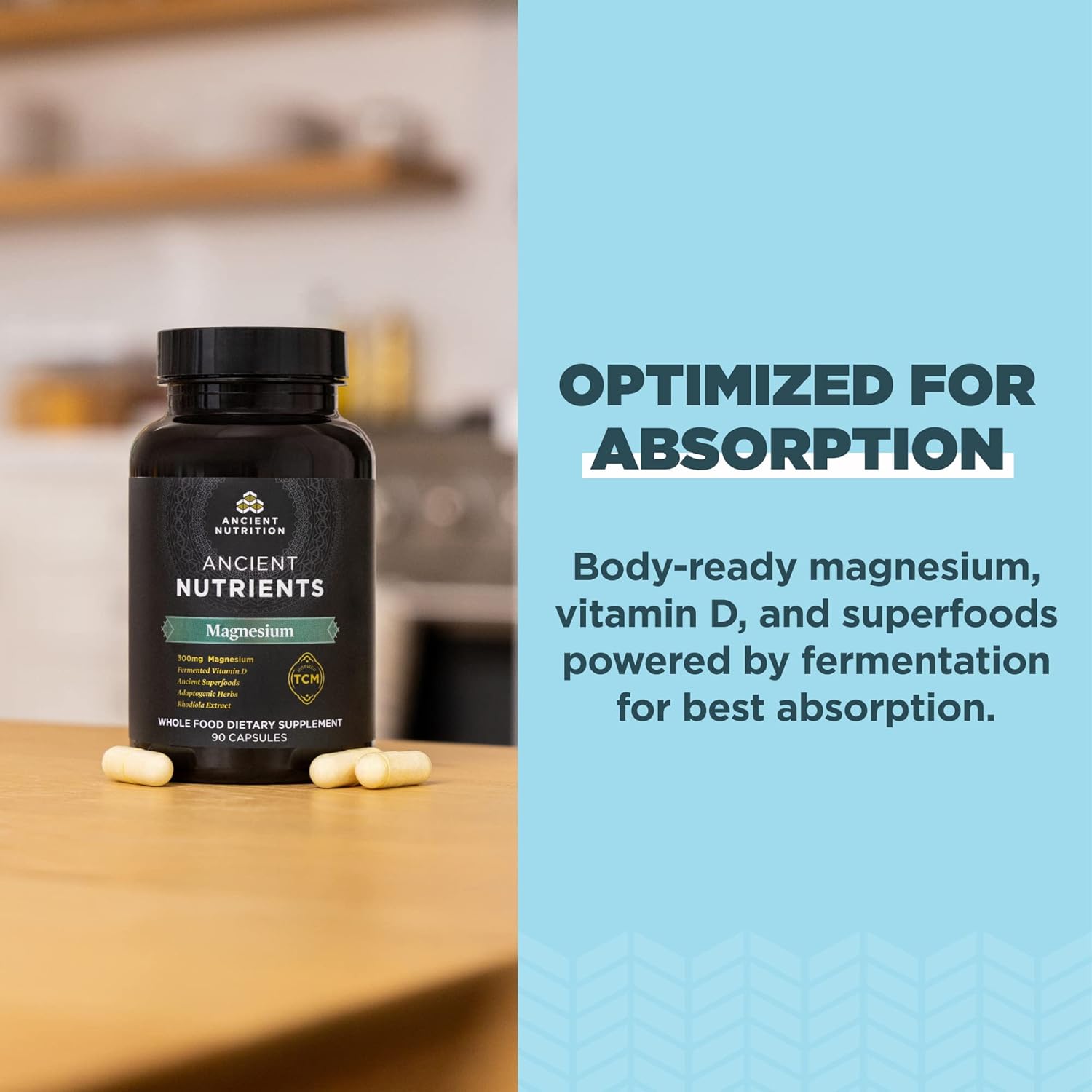 Ancient Nutrition Magnesium Supplement - 300mg with Vitamin D for Immune Support | 90 Capsules, Paleo & Keto Friendly