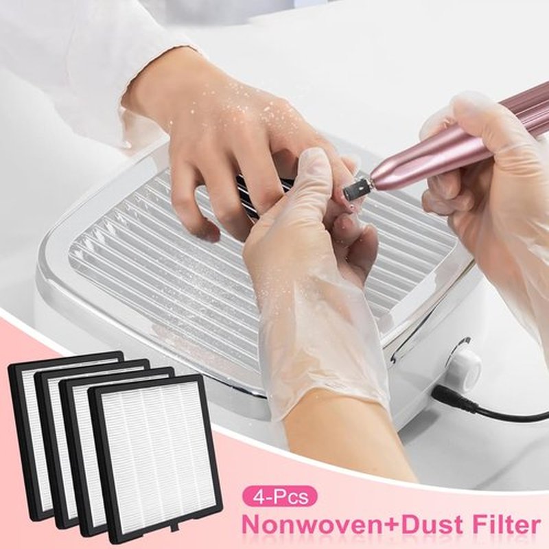 Nail Dust Collector Filters of 2 Pack Nail Dust Suction Collector Replacement Filter with Nail Art Dust Powder Remover Brush (7‘’*6.9‘’*1‘’, Count, 4)