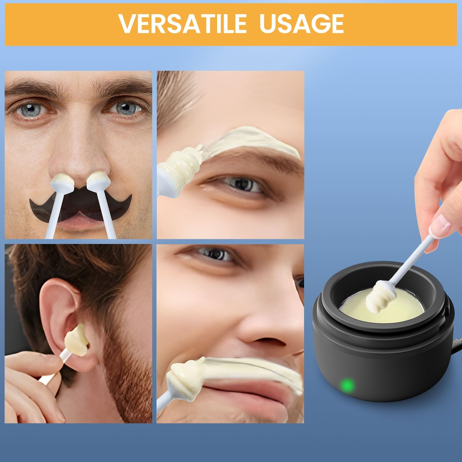 SUERBEATY Nose Wax Kit Men, Nose Hair Wax Kit, 30 Applicators, 15-20 Times, Wax Nose Ear Removal Kit For Men and Women, Usb Rapid Heating, Constant Temperature, Painless, Blue