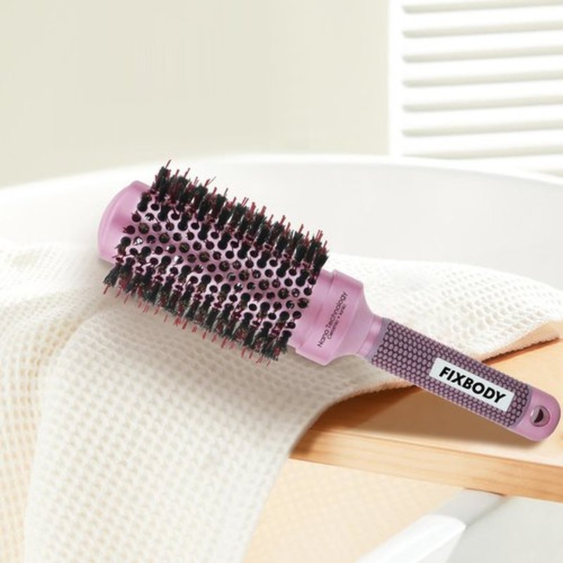 FIXBODY Round Barrel Anti-Static Hair Brush with Boar Bristles, Nano Thermal Ceramic Coating & Ionic Tech for Hair Blow Drying, Styling, Curling, Straightening (3.0 inch)