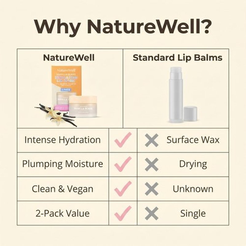 NATURE WELL Vanilla Glaze Hydrating Lip Mask For A Softer, Smoother, Plumper Pout, Nourish & Moisturize Dry Cracked Lips, Made With Shea Butter & Vitamin C, Clean Formula, 0.70 Ounce Each (Pack of 2)