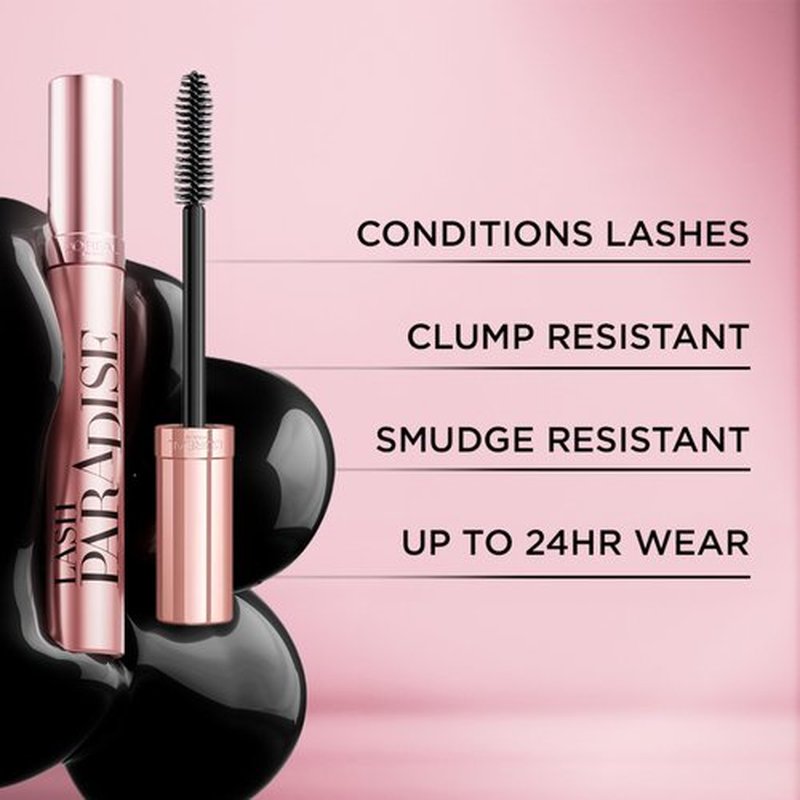 L'Oreal Paris Voluminous Makeup Lash Paradise Waterproof Mascara, Voluptuous Volume, Intense Length, Feathery Soft Full Lashes, No Smudging, No Clumping, Black, 0.25 Fl Oz (Pack of 2)