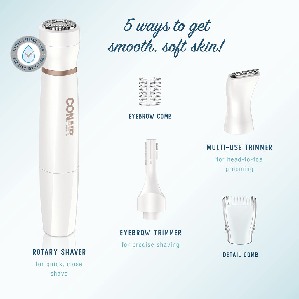 Conair All-in-1 Facial Hair Removal for Women, Cordless Electric Trimmer, Perfect for Face, Ear/Nose, Eyebrows, and Bikini Lines (Pack of 4)