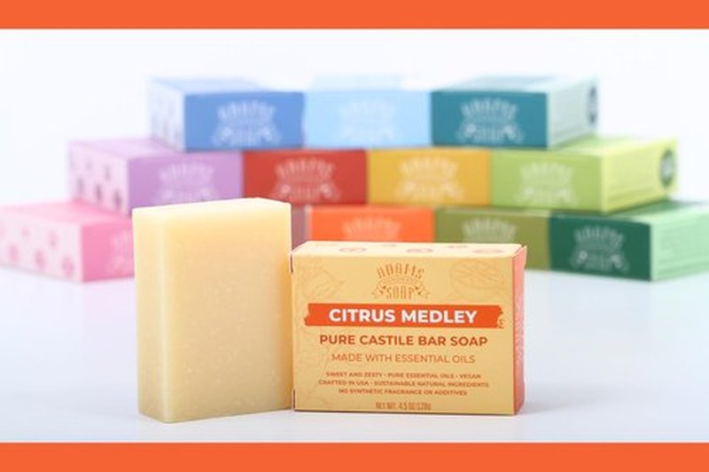 Adams Handmade Soap Citrus Medley Castile Bar Soap – 4.5 oz | Vegan, Cold Processed, Plant-Based Oils, Small Batch