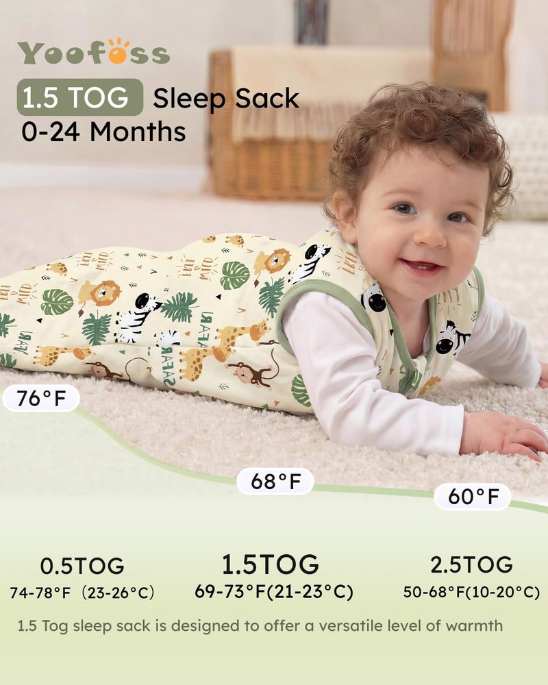 Yoofoss Baby Sleep Sack - 1.5 Tog Wearable Blanket for 18-24 Months | 100% Organic Cotton, Warm & Comfy