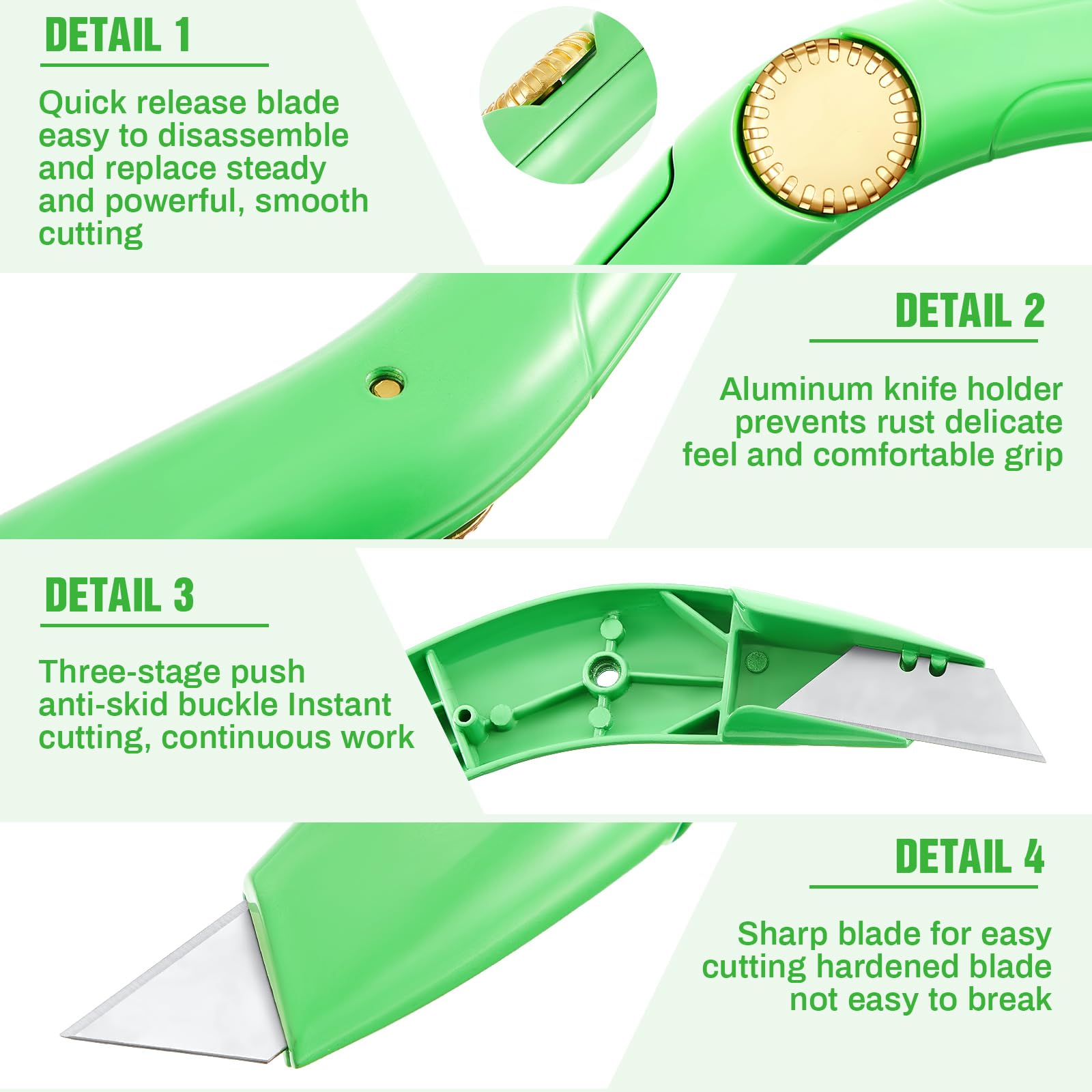 WILLBOND 4 Pcs Navajas Para Roofing Fixed Blade Roofing Knife, Heavy Duty Utility Knife for Drywall, Vinyl, Carpet Cutting, Metal Roofings Tools with Replacement Hook Blades (Classic,Green)