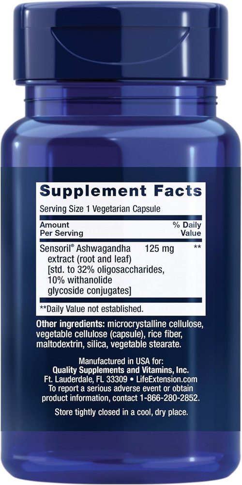 Life Extension Optimized Ashwagandha - Stress Management Supplement for Focus & Memory | 60 Vegetarian Capsules