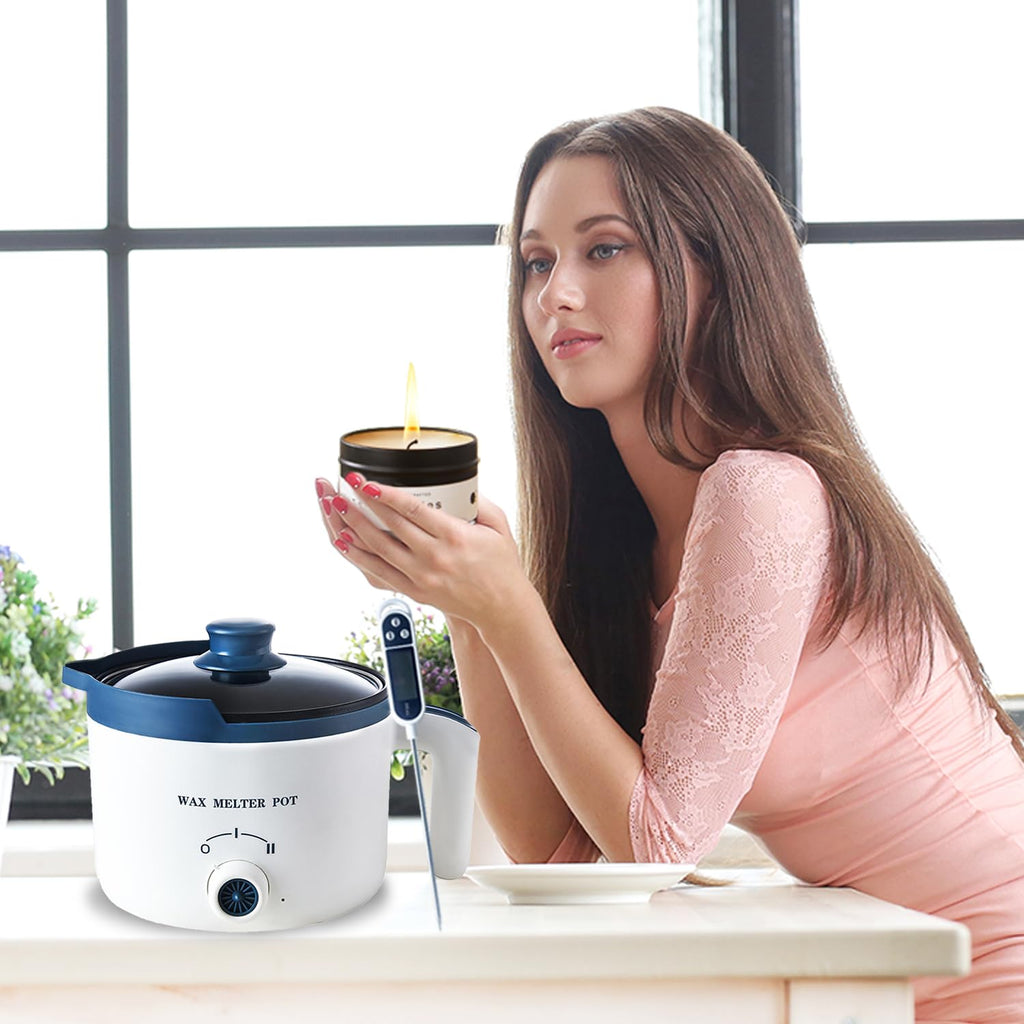 Ksedcon Wax Melter for Candle Making with Thermometer, Electric Wax Melting Pot Kit with Wicks, Double Candle Making Crock Set with Measurements