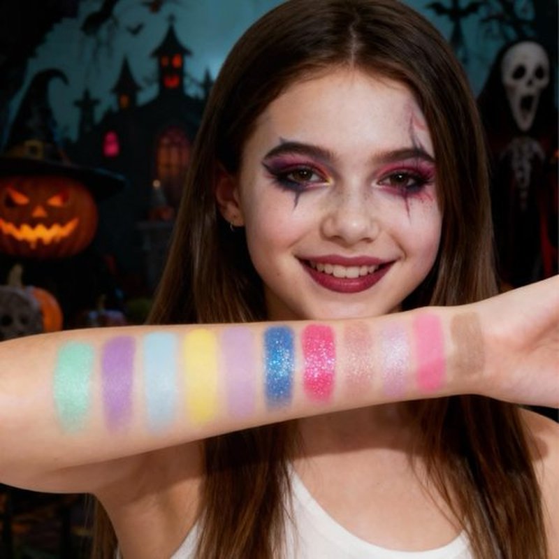 Nightmare Before Christmas 55 Well Eye Shadow Palette with Mirror, Makeup for Girls and Teens, Shimmery and Matte Colors, by Townley Girl