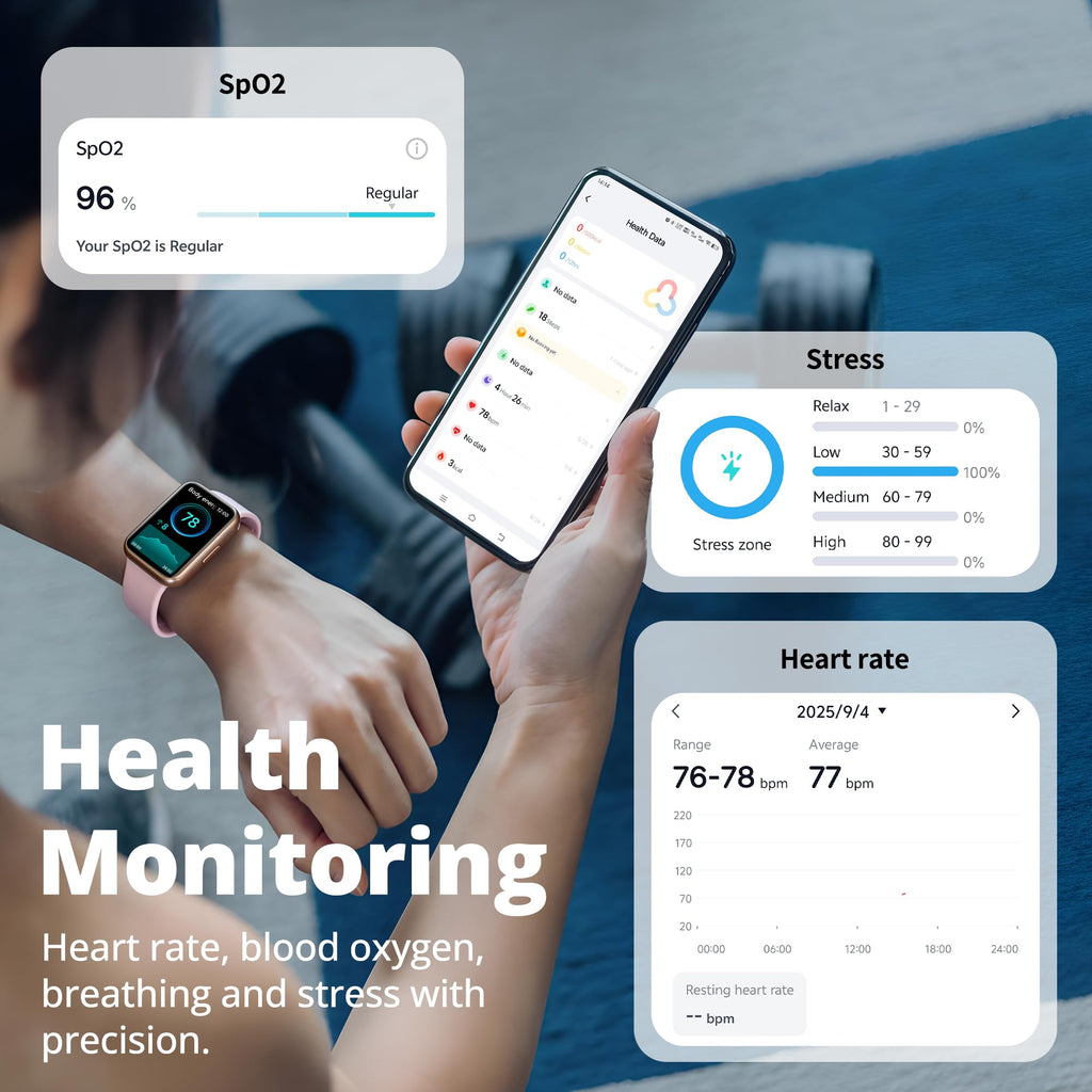 Motivaris Fitness Tracker for Men & Women, 1.47” HD Smart Band, 24/7 Heart Rate & SpO2 Tracking, Sleep Monitor & Step Counter, 100+ Sports Modes, 3ATM Waterproof, Compatible with Android & iOS, Pink