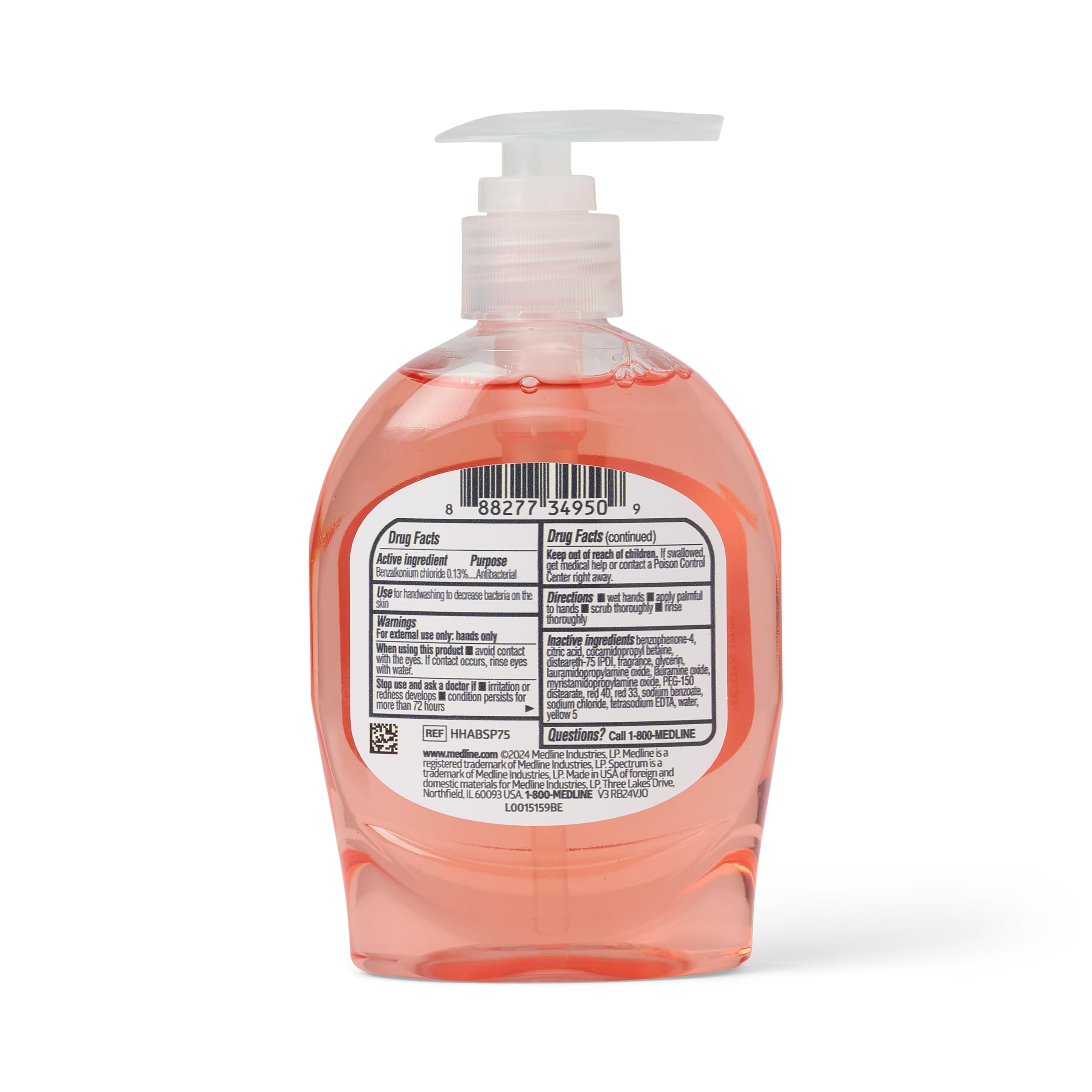 Medline Spectrum Clinical Antibacterial Liquid Hand Soap with 13% BZK, Pump Bottle, 7.5 oz., Case of 12