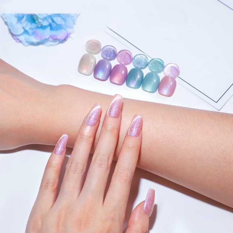 PEACECOLOR Cateye Gel Polish Shimmer Pearl Nail Polish with Magnet 6 Colors Spring Cat Eye Magnetic Nail Polish Iridescent Chrome Mermaid Drawing Swirl Shell Thread Effect Valentines Day Gifts