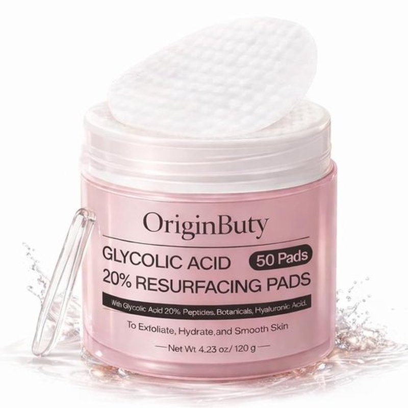 Glycolic Acid 20% Resurfacing Pads - Exfoliating Peel Pads for Radiant Skin | 50 Count with Salicylic Acid & Vitamins