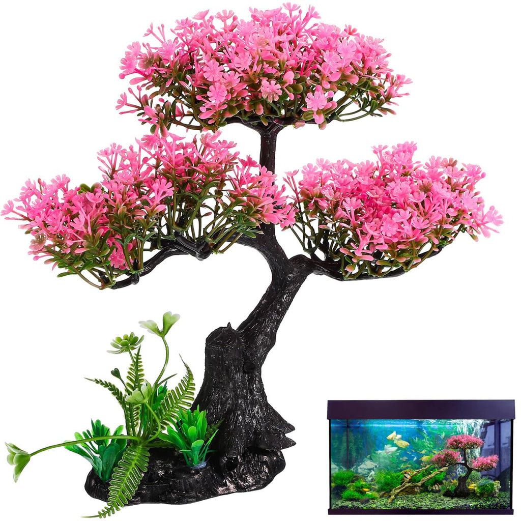 Didiseaon Aquarium Decor Artificial Plants Tree Set 11.4 Inch Plastic Plants for 10-55 Gallon Fish Tank Decoration Pink Simulation Aquarium Tree Betta Fish Bowl Ornaments Home Office Decor