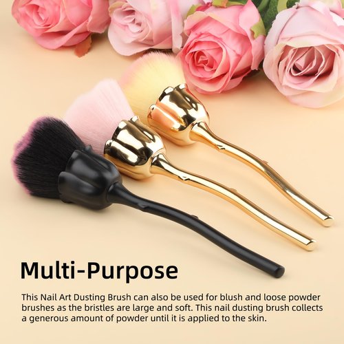 3 PCS Nail Art Dust Powder Remover Cleaner Brush, Rose Soft Brush Nail Art Manicure Dust Cleaner Brush, Acrylic Nail Art Brush for Nail Trimming Cleaning Makeup Brush Tools