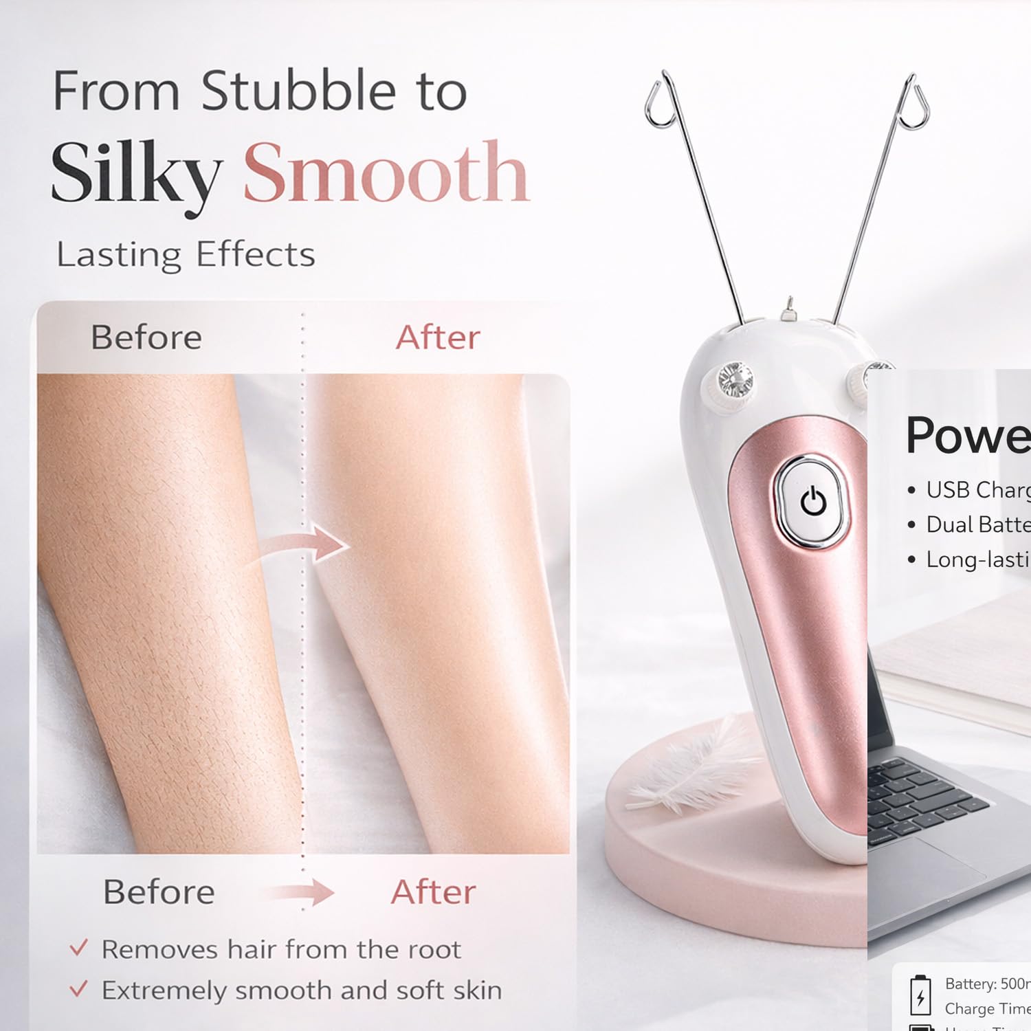 Electric Body Hair Removal,Thread Hair Removal Defeatherer Cotton Thread Epilator,Rechargeable for Epilators Threading-Epilator Epilator for Lady Shaver (Pink)